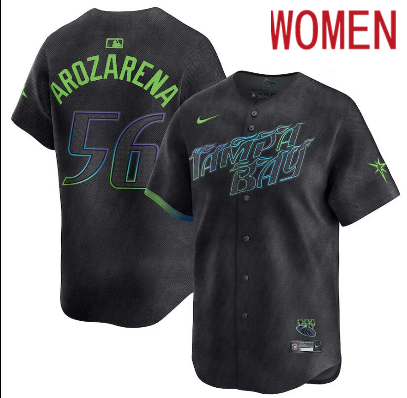 Women Tampa Bay Rays #56 Randy Arozarena Nike MLB Limited City Connect Black 2024 Jersey->->Women Jersey